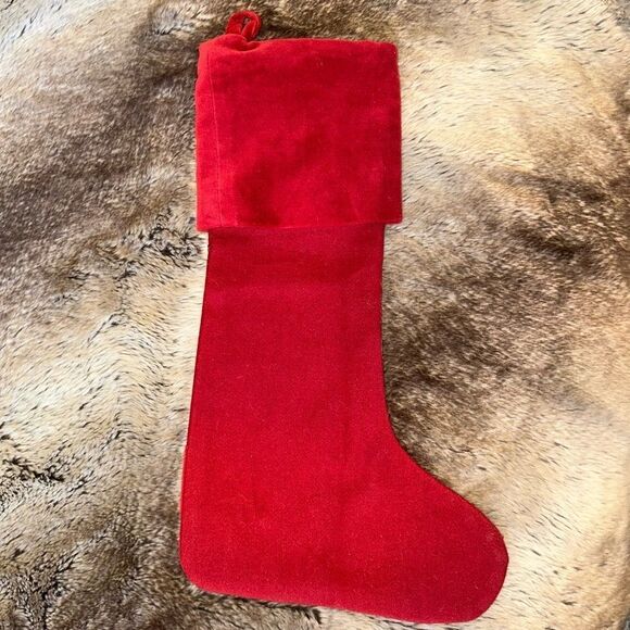 Crate & Barrel Red Poinsettia Stocking Velvet and Wool - Picture 4 of 9